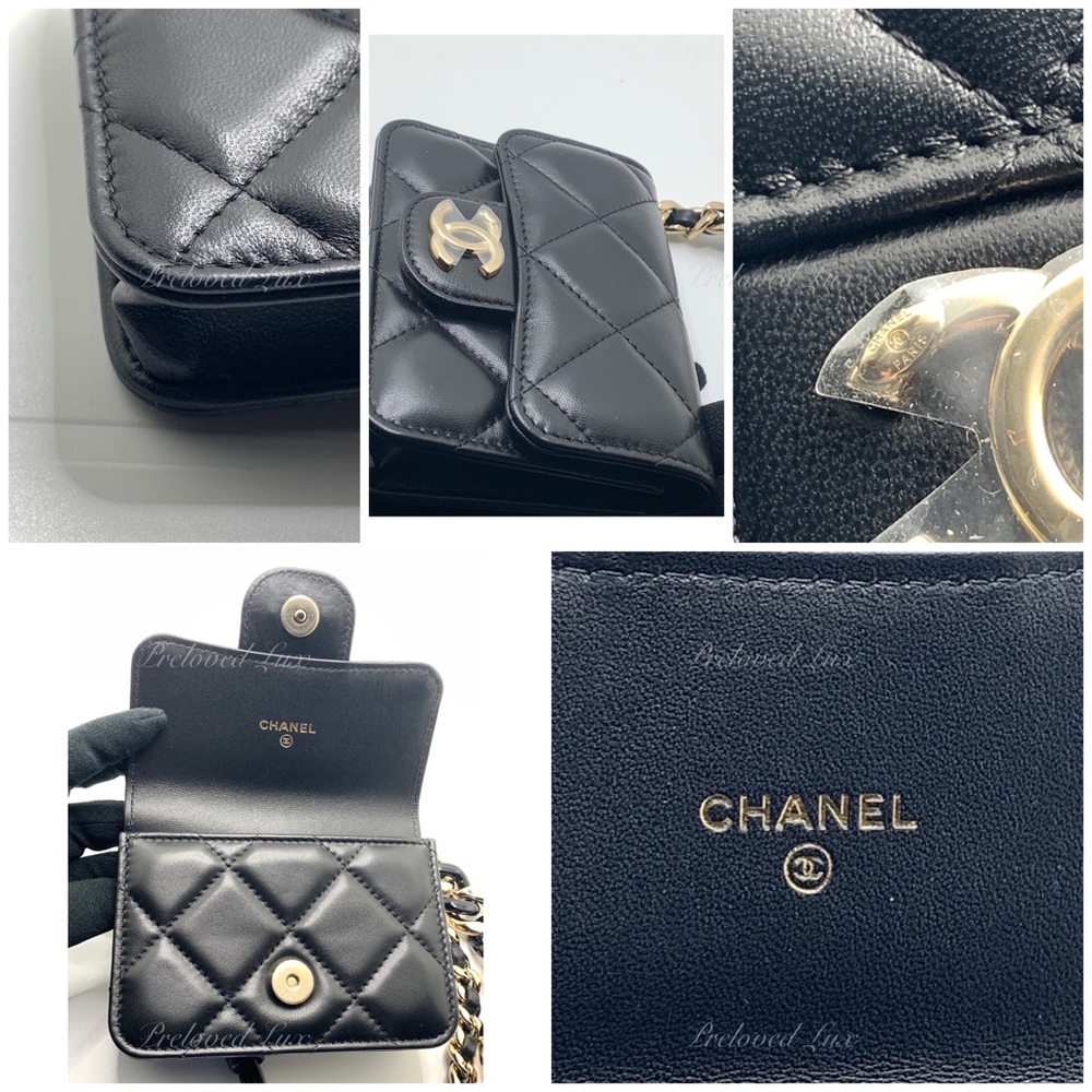 Authentic CHANEL Black Lambskin Mini Clutch Belt Waist Bag Gold Hardware - Picture 7 of 15